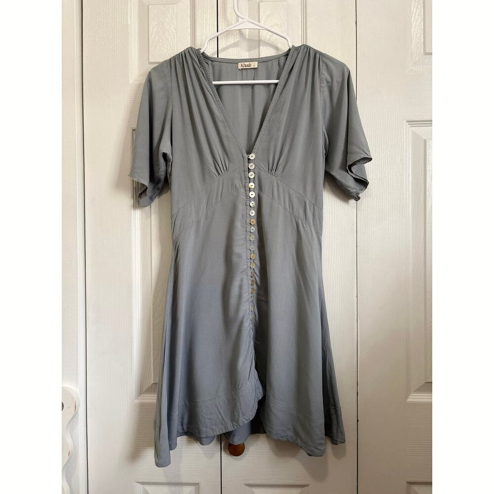 Khush Dusty Blue Gray Button Front Feminine Mini Dress Size Small